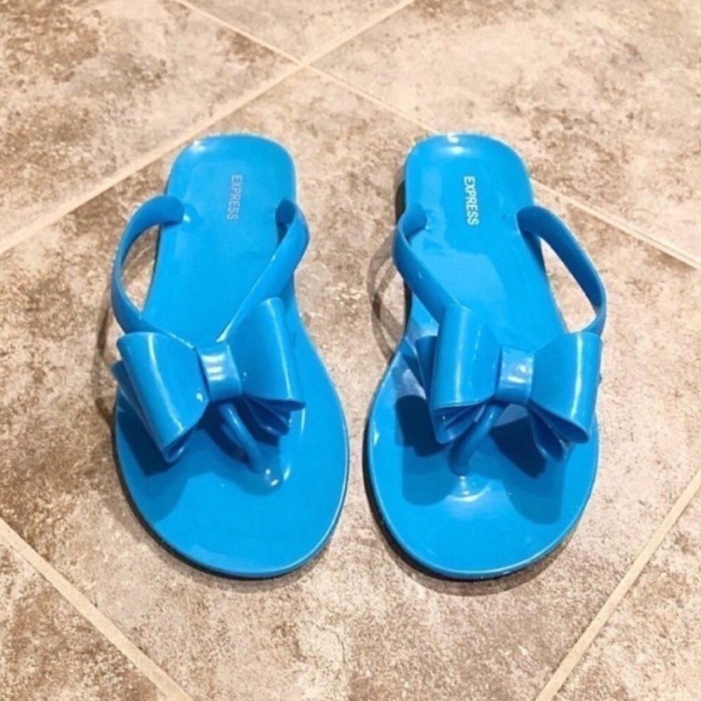 Express jelly bright blue sandals fl…